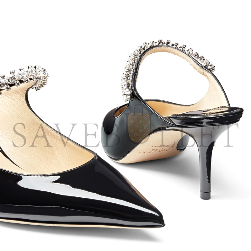 Ji*y Ch* bing 65 black patent leather mules with crystal strap bing65pat